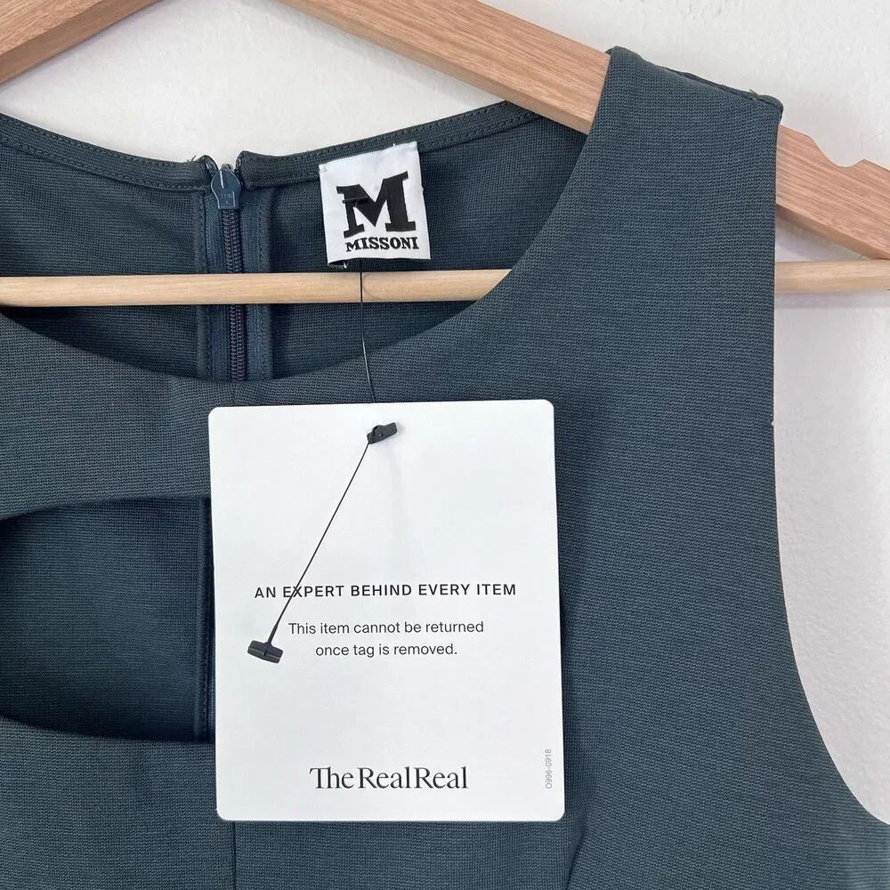 Missoni Green Sleeveless Cutout Sheath Cocktail Dress Ruffle Hem Size M Designer - Picture 4 of 10